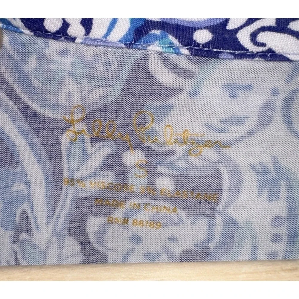 Lilly Pulitzer PJ Button Front Top Womens Blue Hidden Animals Ruffle Sleeve S - Picture 5 of 7